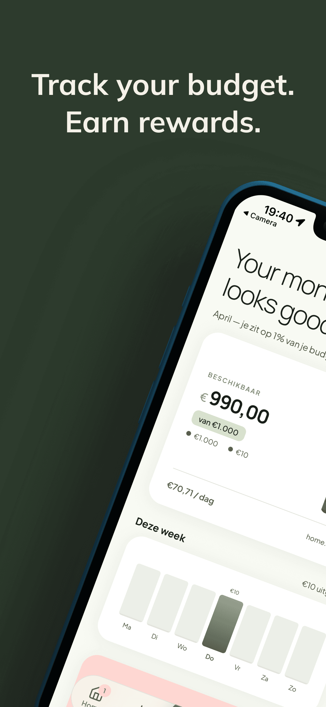 Stashd home screen with monthly budget