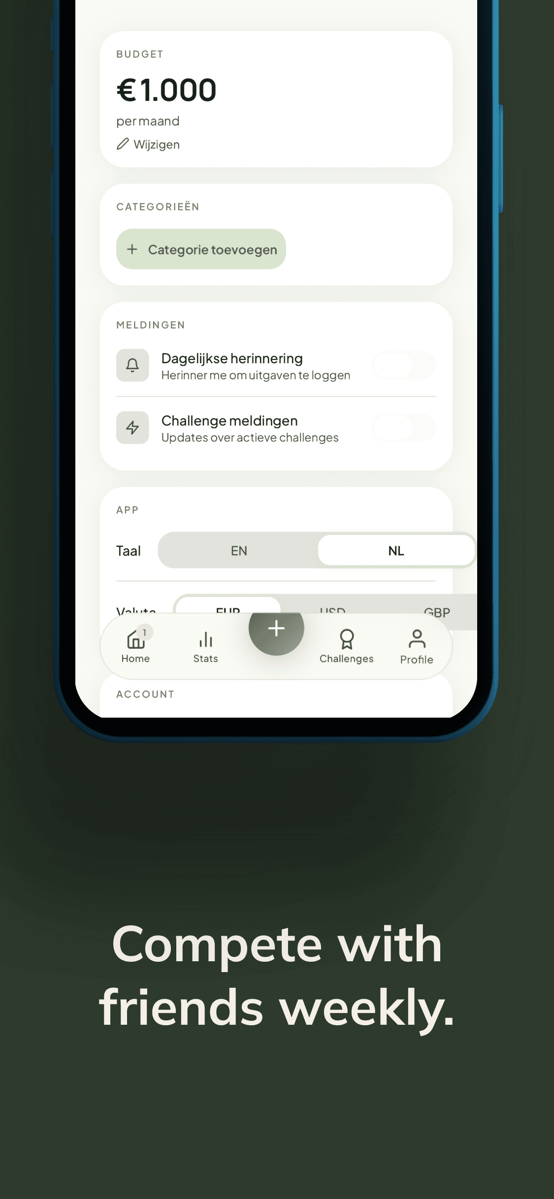 Settings and categories